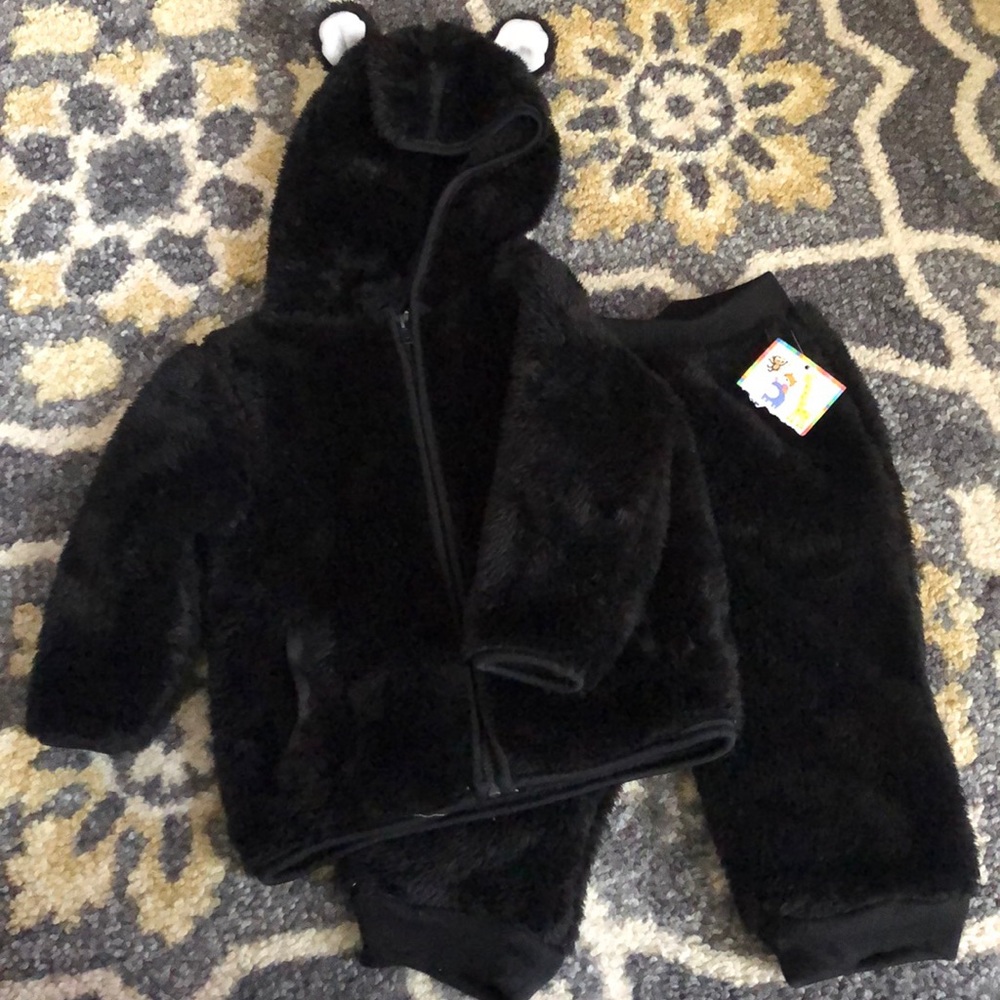 12mo Black Furry Fleece Jacket and Pants set